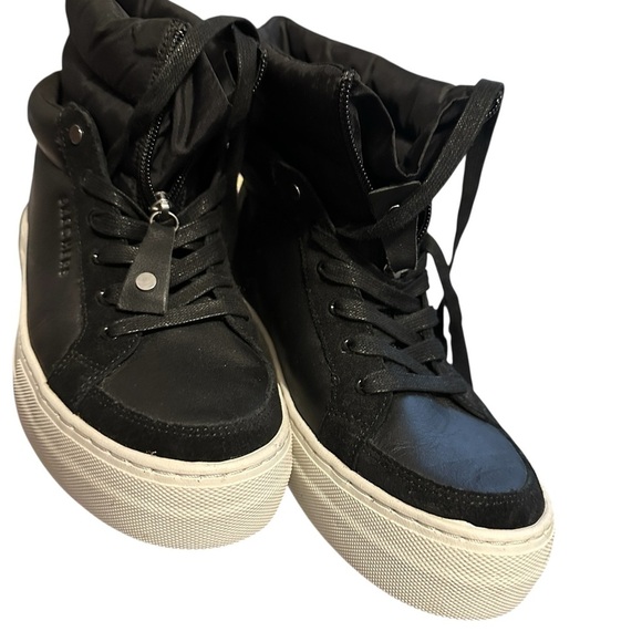 Skechers Black Leather ALBA Puffer Jacket Lining Rise Fit Zipper Hightops Wm 9 - Picture 2 of 6